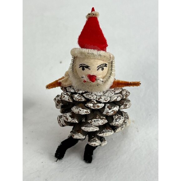 Vintage Christmas Ornaments Lot Of 3 Pinecone Santa & Stockings Felt & Pipe Clea - Picture 2 of 8